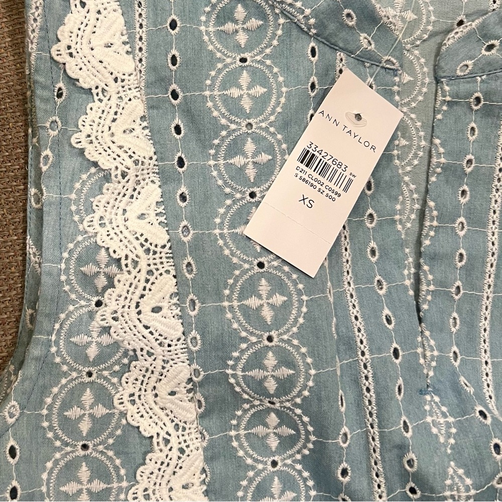 Ann Taylor Chambray Lace Tie Front Top*NWT - Picture 4 of 5